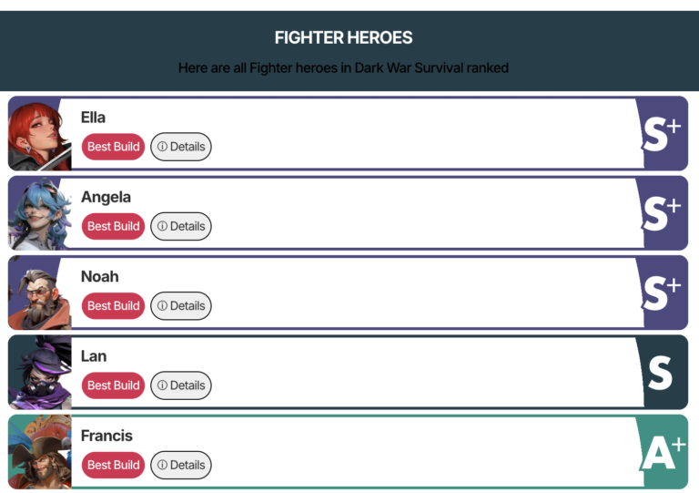 다크 워 서바이벌 영웅 티어리스트1